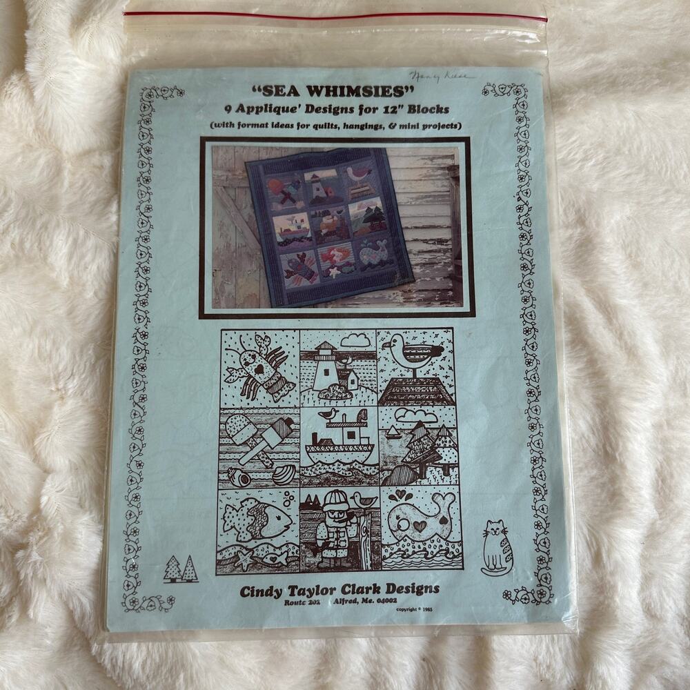 Sea Whimsies 9 Applique Designs 12" Blocks 1983 Quilting Pattern Kit Vintage